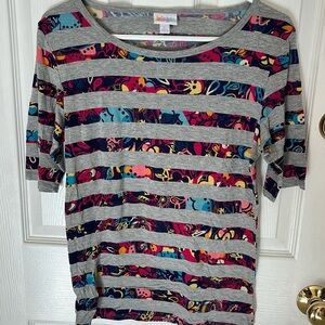 LulaRoe simply Comfortable grey floral striped shirt size L